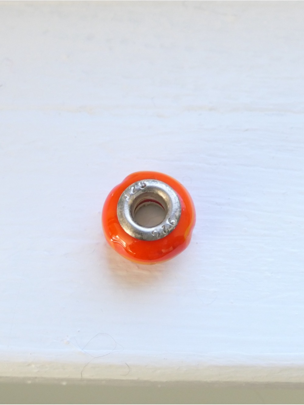 Sterling Orange with Yellow Glass Charm Bead - Picture 2 of 4